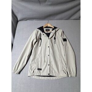 SAGA Outerwear Men's Beige Hooded Windbreaker Jacket Small S Snap Front Logo
